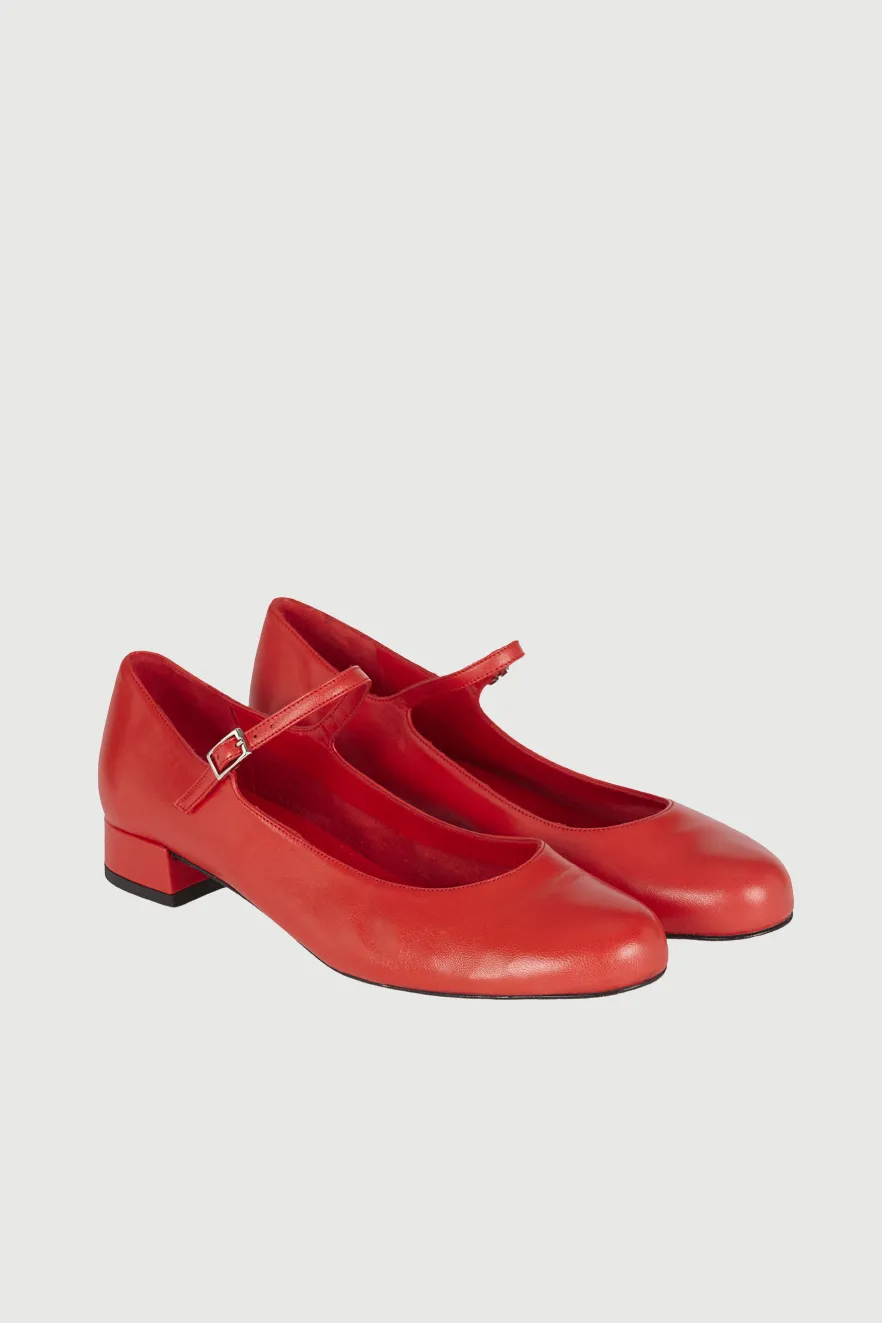 Emilia Mary Janes in Red Leather