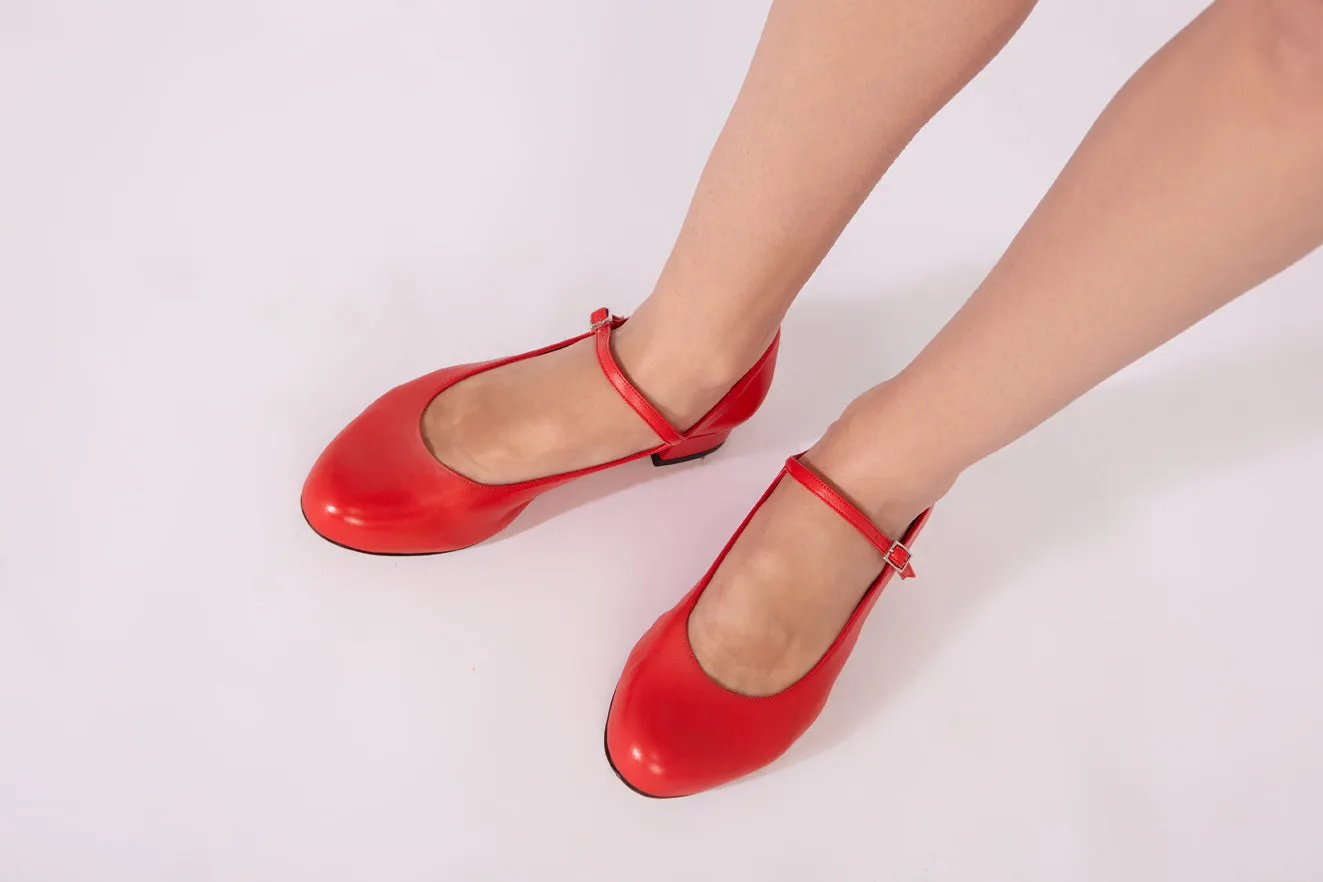 Emilia Mary Janes in Red Leather