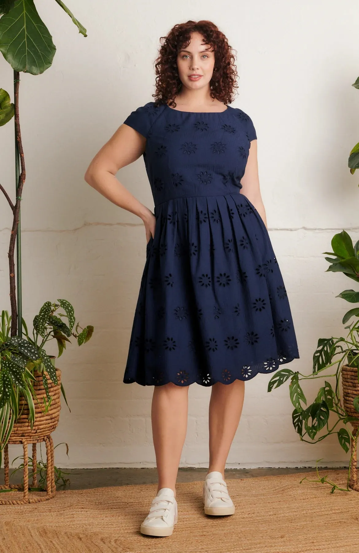 Emily & Fin Claudia Floral Broderie Navy Dress