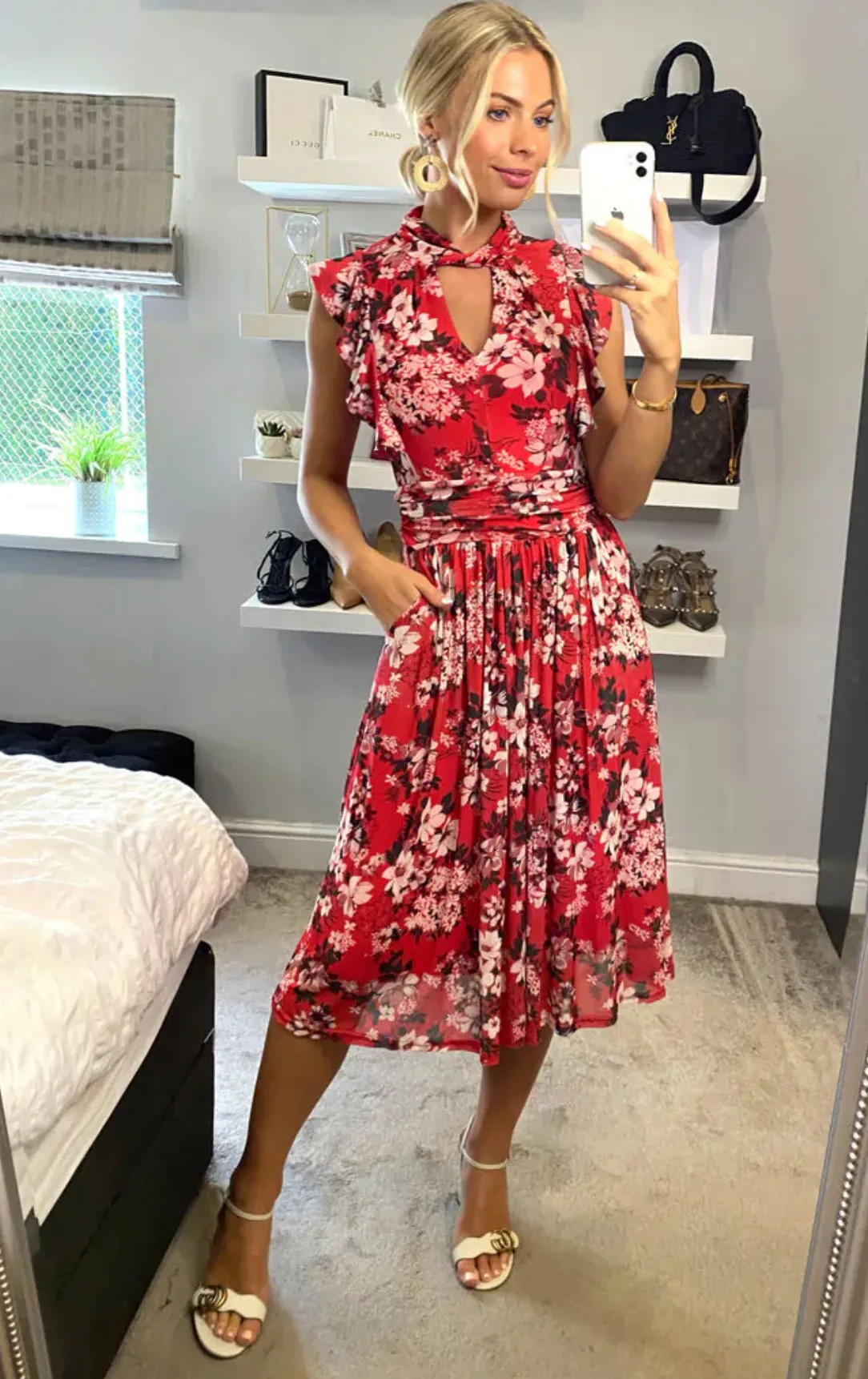 Emily Mesh Dress, Red Floral