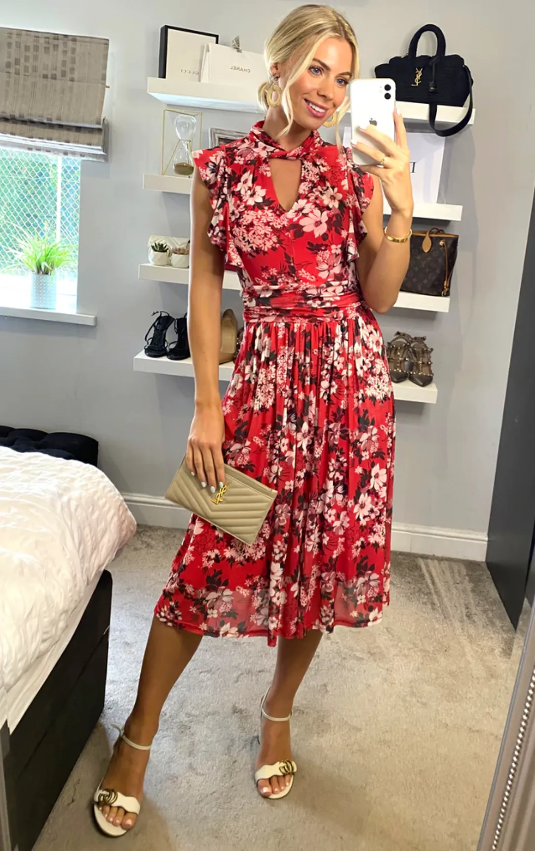 Emily Mesh Dress, Red Floral