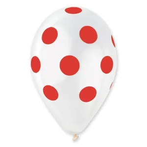 Gemar Latex Balloon #000 Clear Polka Dots Red Printed 12inch 50 Count Crystal Color