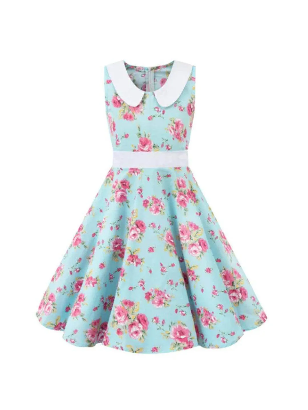 Girls Blue Floral Rockabilly Dress