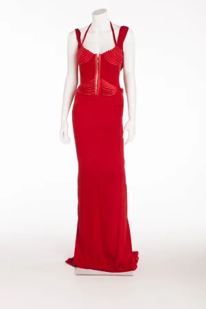 Iconic Tom Ford For Gucci - Editorial Red Corset Long Silk Gown - IT 40