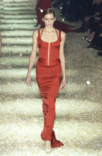 Iconic Tom Ford For Gucci - Editorial Red Corset Long Silk Gown - IT 40