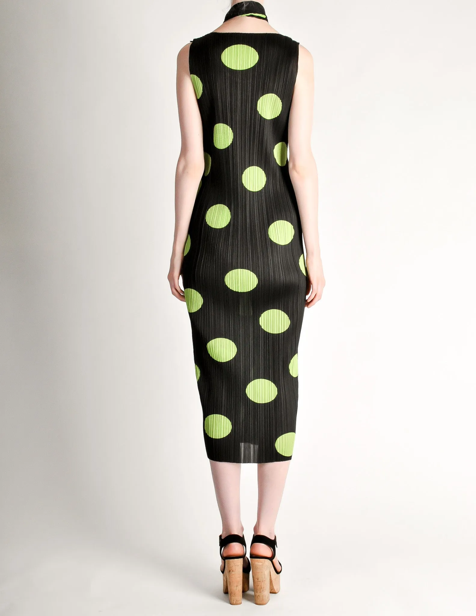 Issey Miyake Pleats Please Vintage Black & Green Polka Dot Dress