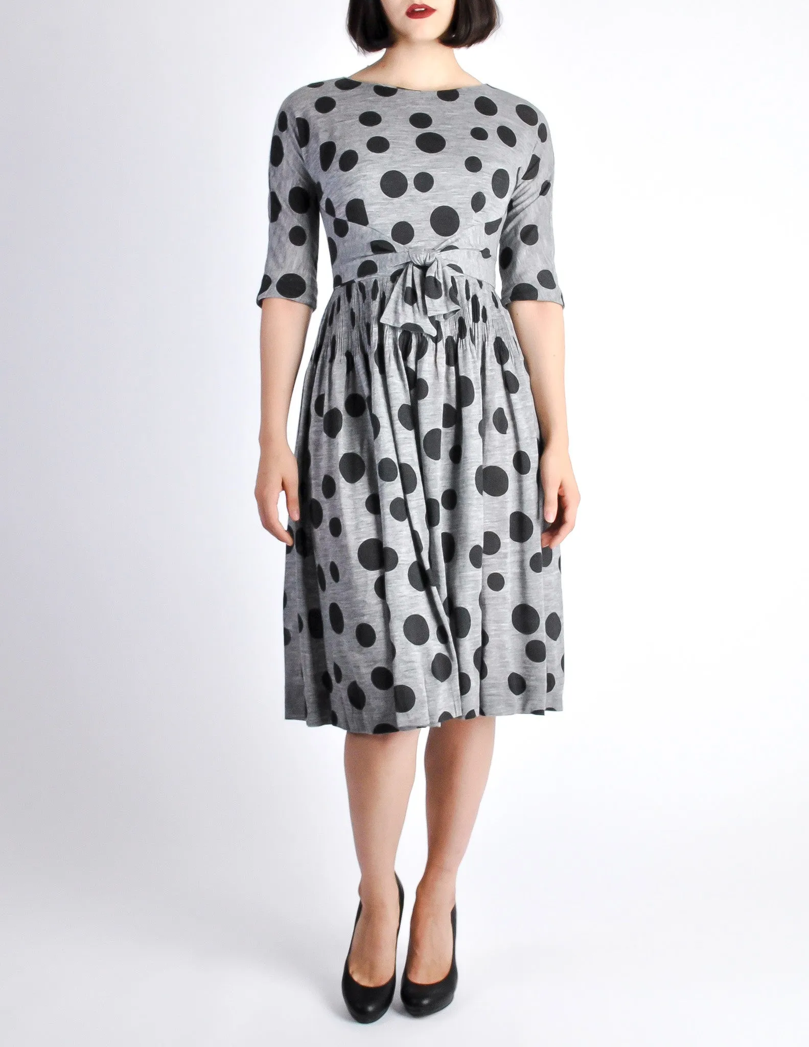 Jerry Gilden Vintage 1950s Heather Grey & Black Polka Dot Dress