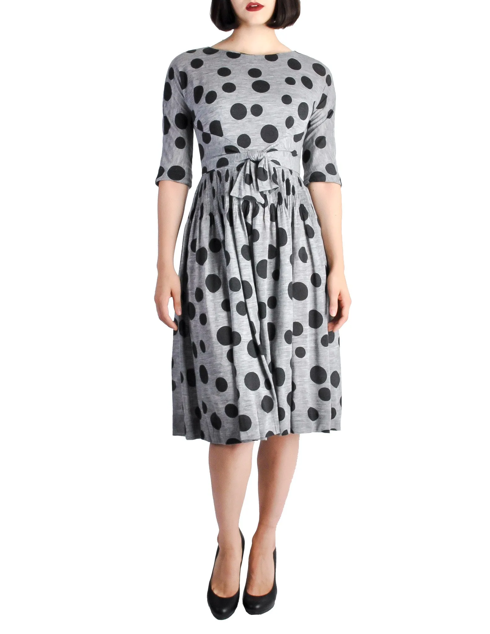 Jerry Gilden Vintage 1950s Heather Grey & Black Polka Dot Dress