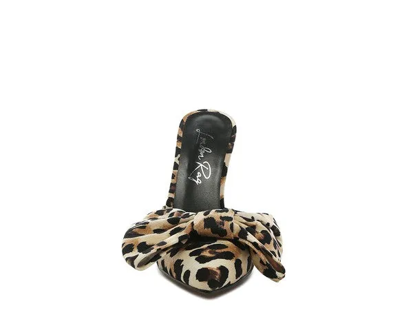 Joannie of the Jungle Leopard Print Stiletto Mules with Bow Detail | Rag Company