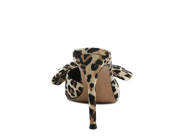 Joannie of the Jungle Leopard Print Stiletto Mules with Bow Detail | Rag Company