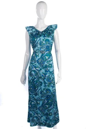 Ladies Pride Vintage 1960/70's Dress Blue and Green Floral Pattern Size 12