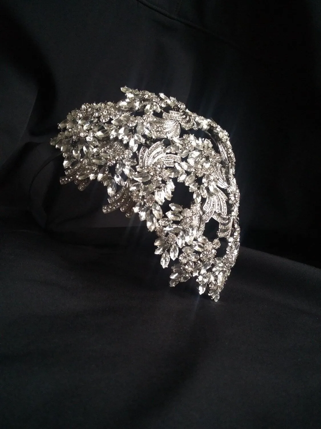 large Vintage couture inspired crystal tiara side hair piece by Crystal wedding uk