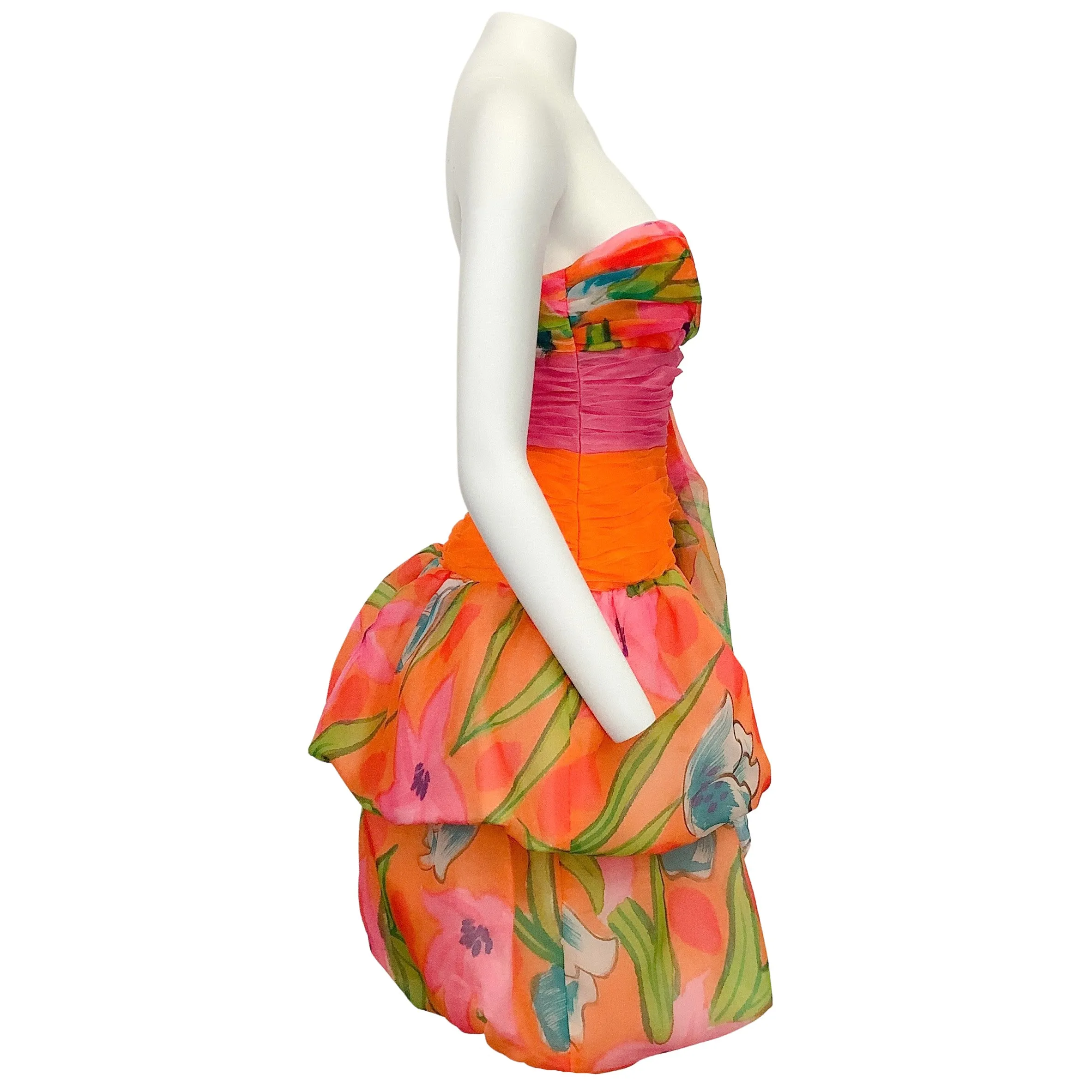 Lawrence Vintage Orange / Pink Multi Floral Strapless Dress