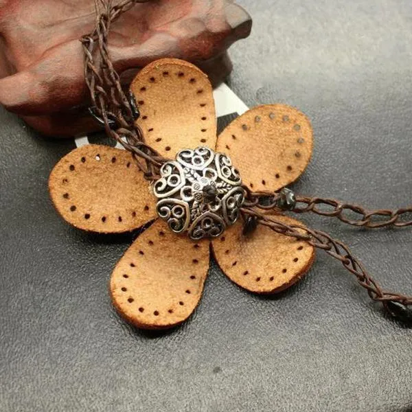 Leather Flower Necklace