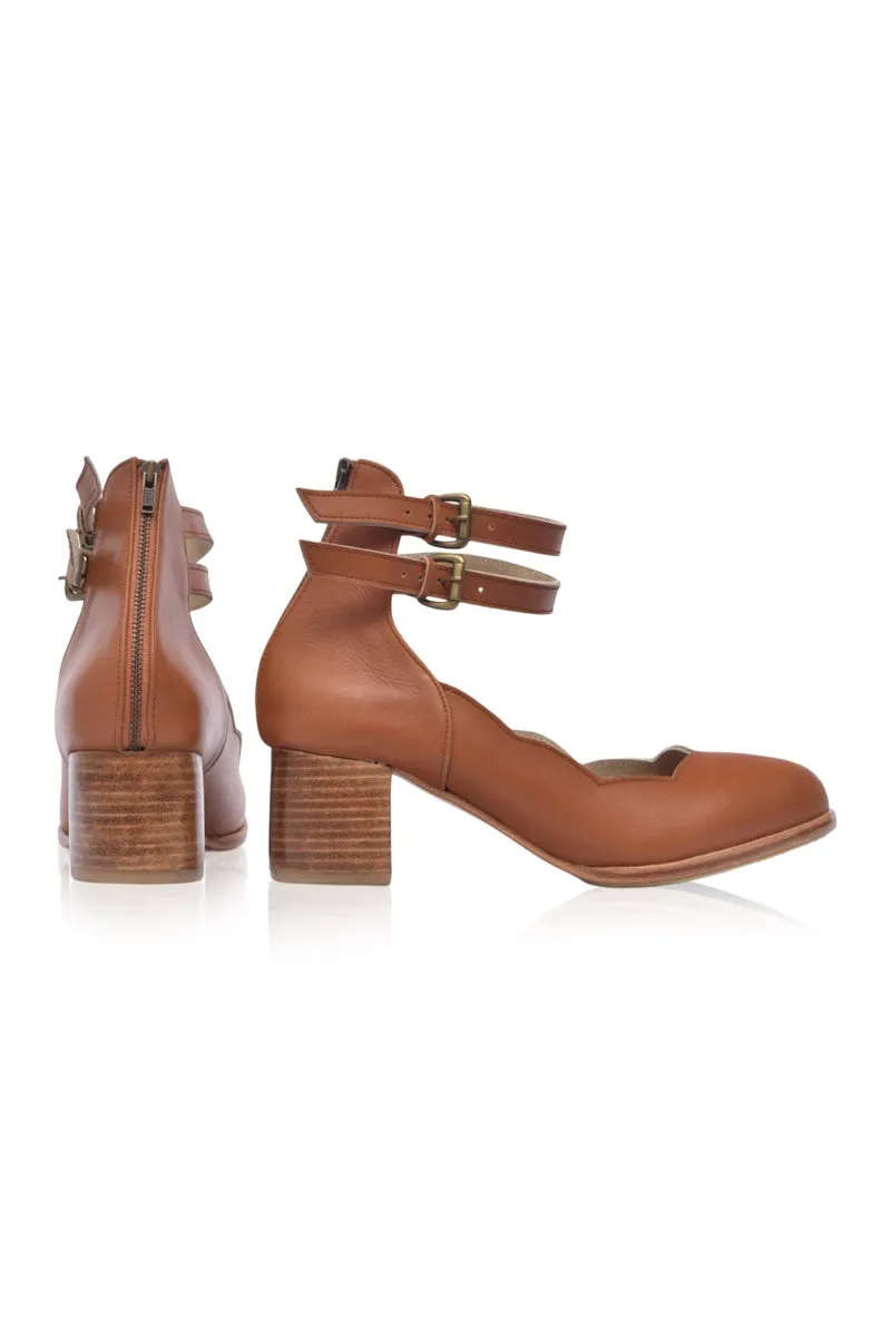 Lily Valley Leather Heels in Vintage Camel