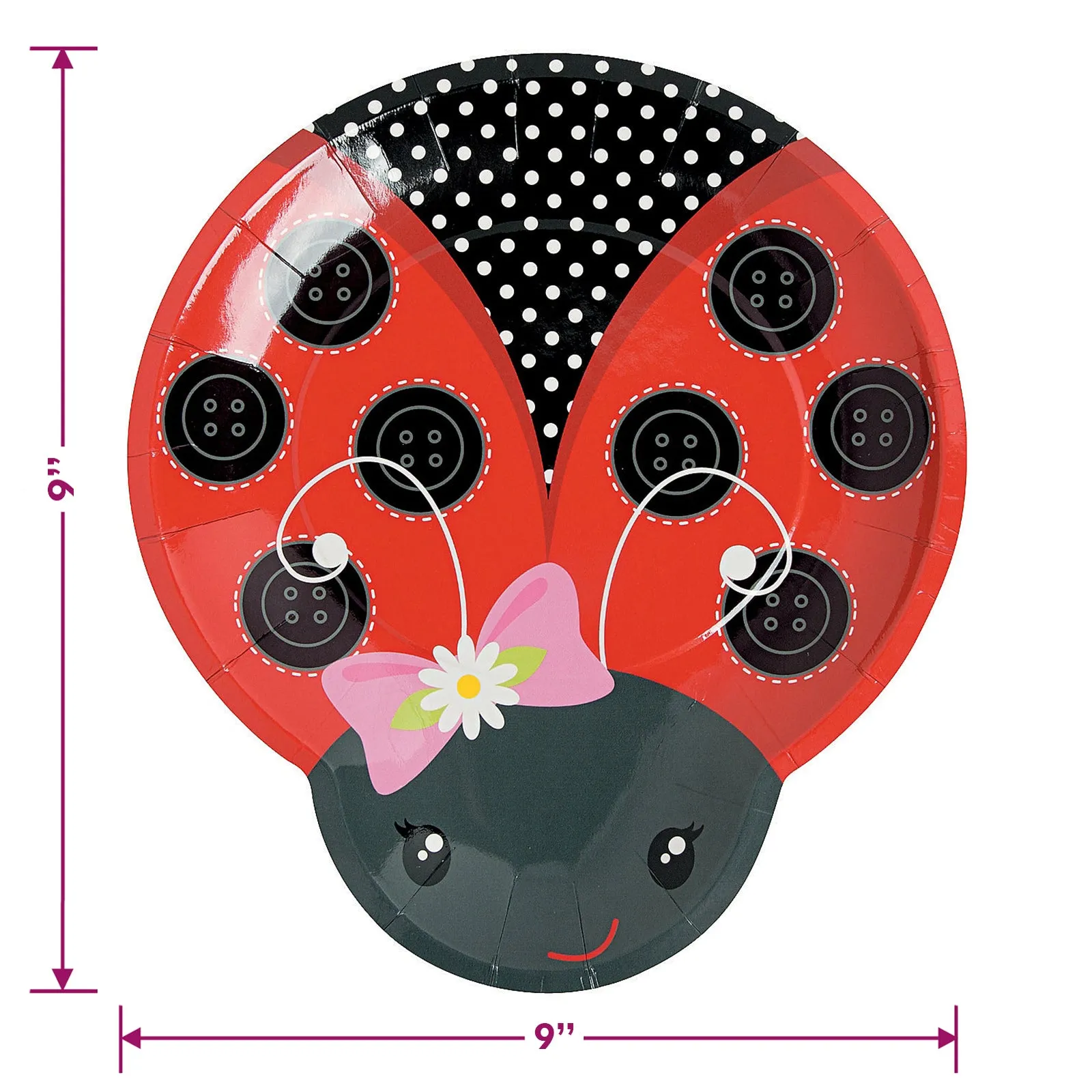 Little Ladybug Party Pack - Shaped Paper Dinner Plates, Polka Dot Beverage Napkins, Cups, and Table Cover Set (Serves 16)