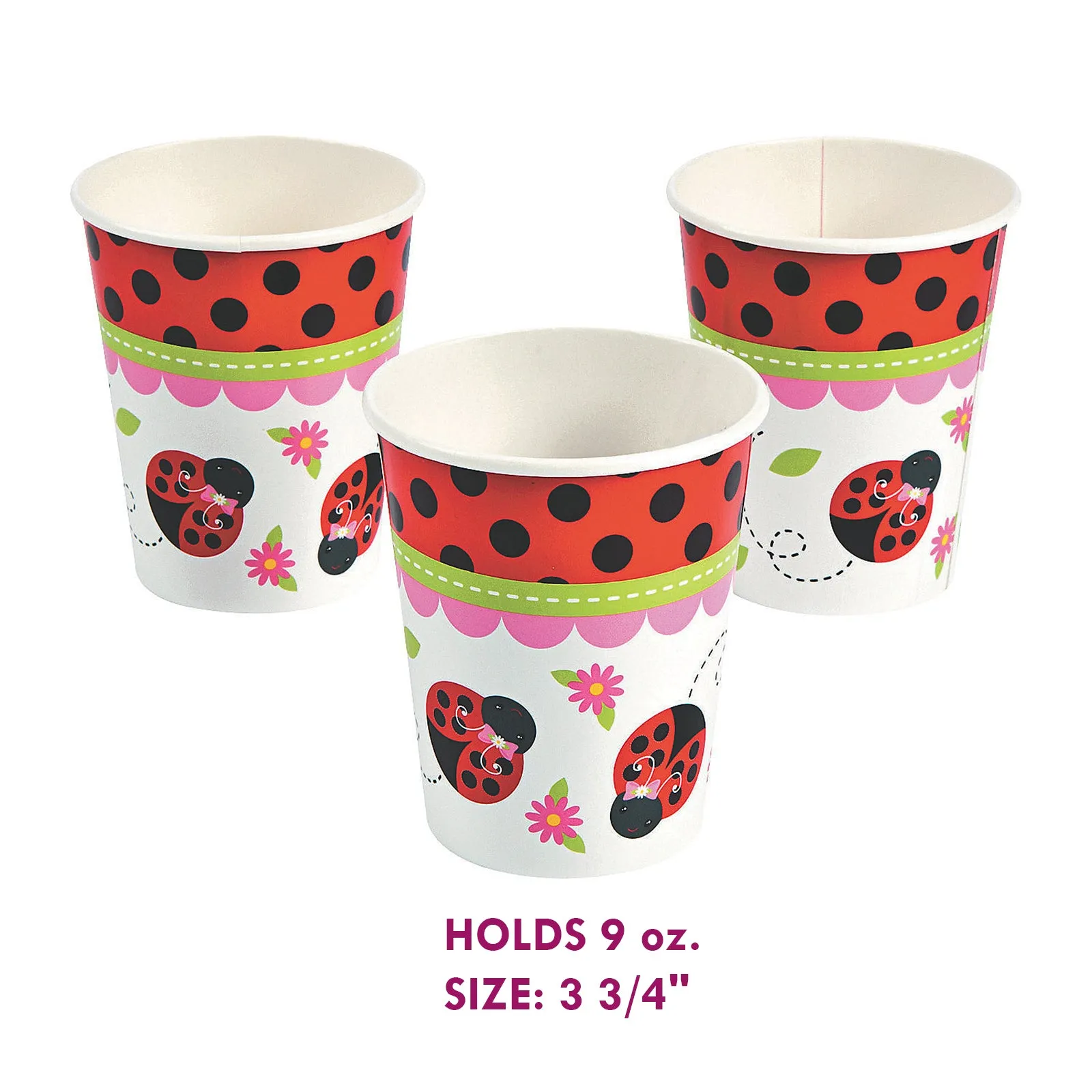 Little Ladybug Party Pack - Shaped Paper Dinner Plates, Polka Dot Beverage Napkins, Cups, and Table Cover Set (Serves 16)