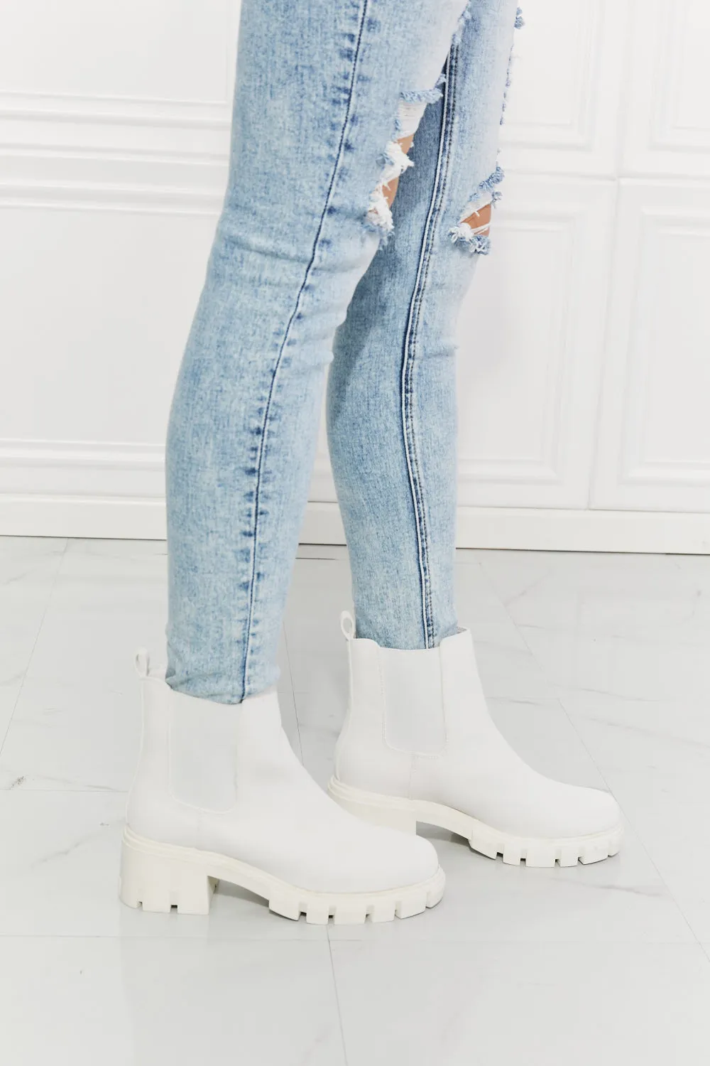 MMShoes Work For It Matte Lug Sole Chelsea Boots in White - Ships from The US