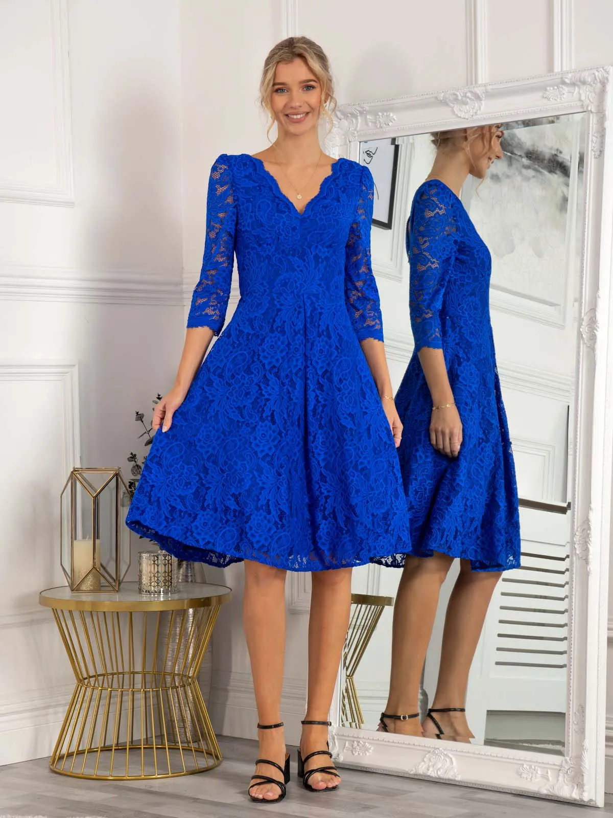 Molly 3/4 Sleeve Lace Swing Dress, Royal Blue