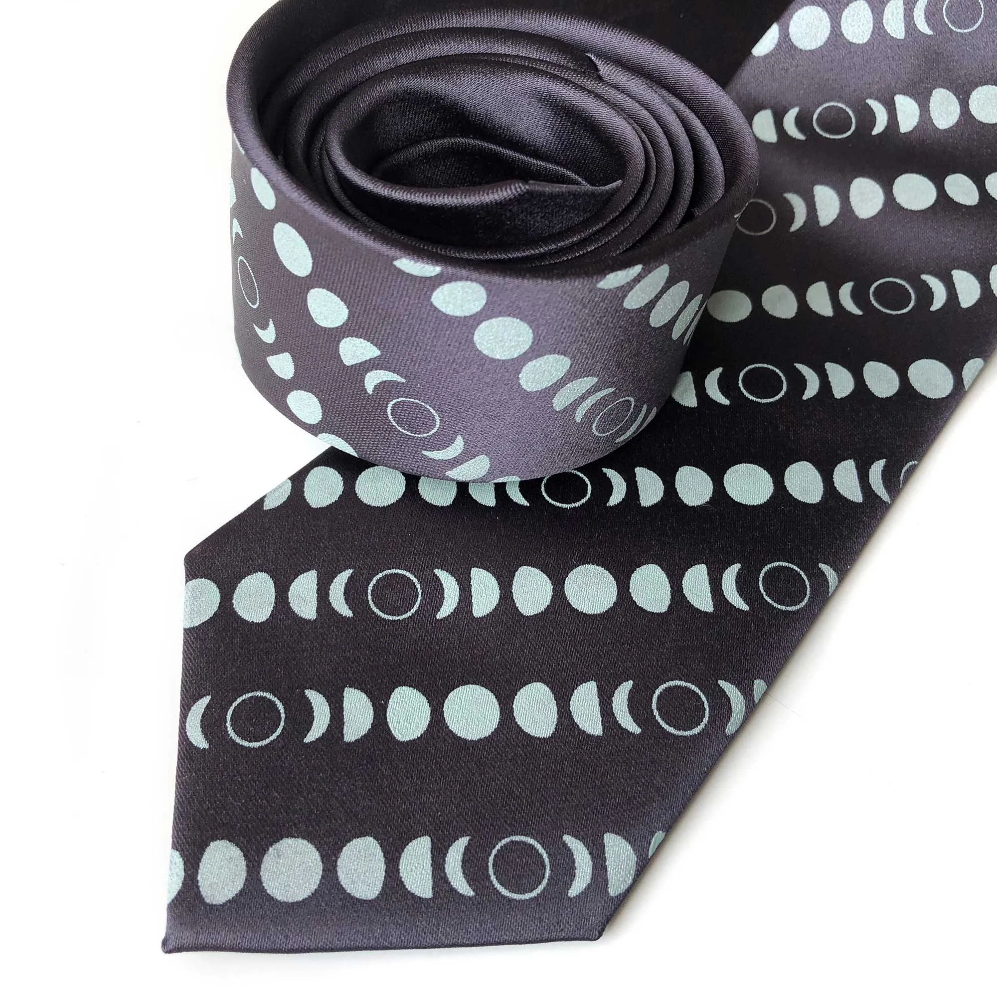 Moon Phases Necktie, Lunar Calendar Print Tie