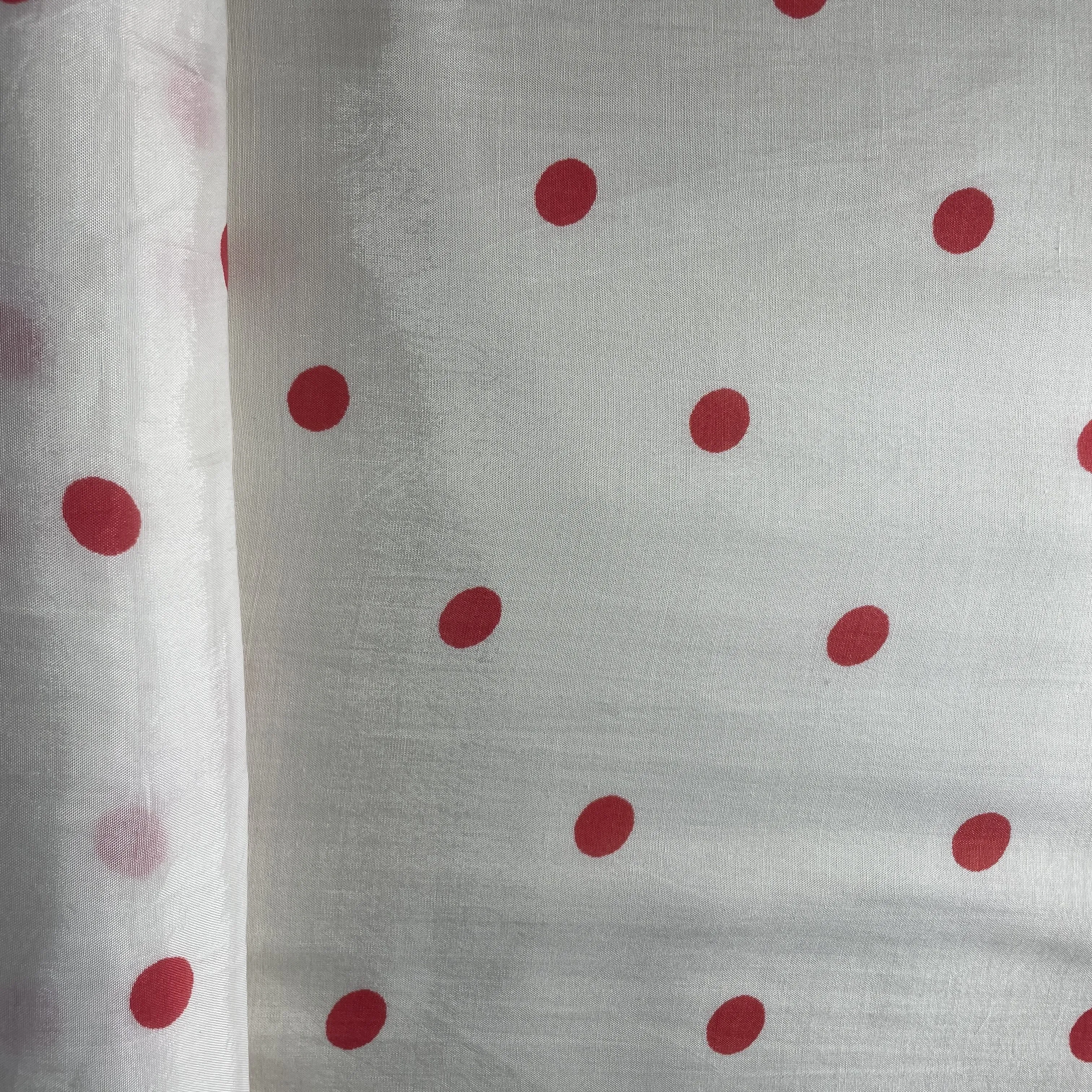 Off White & Red Polka Dot Muslin Fabric 19341