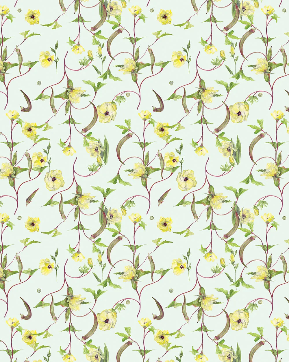 Okra Floral Wallpaper - Half Scale