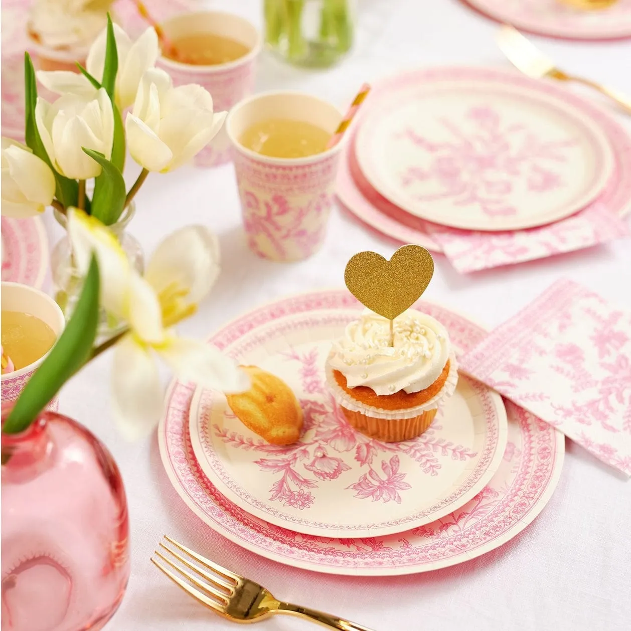 Pink Toile Small Party Plates x 10