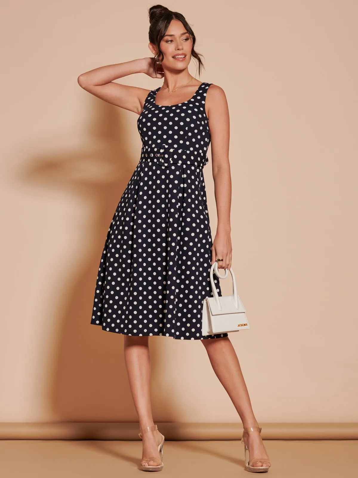 Polka Dot 1950's Inspired Swing Dress, Navy Spot