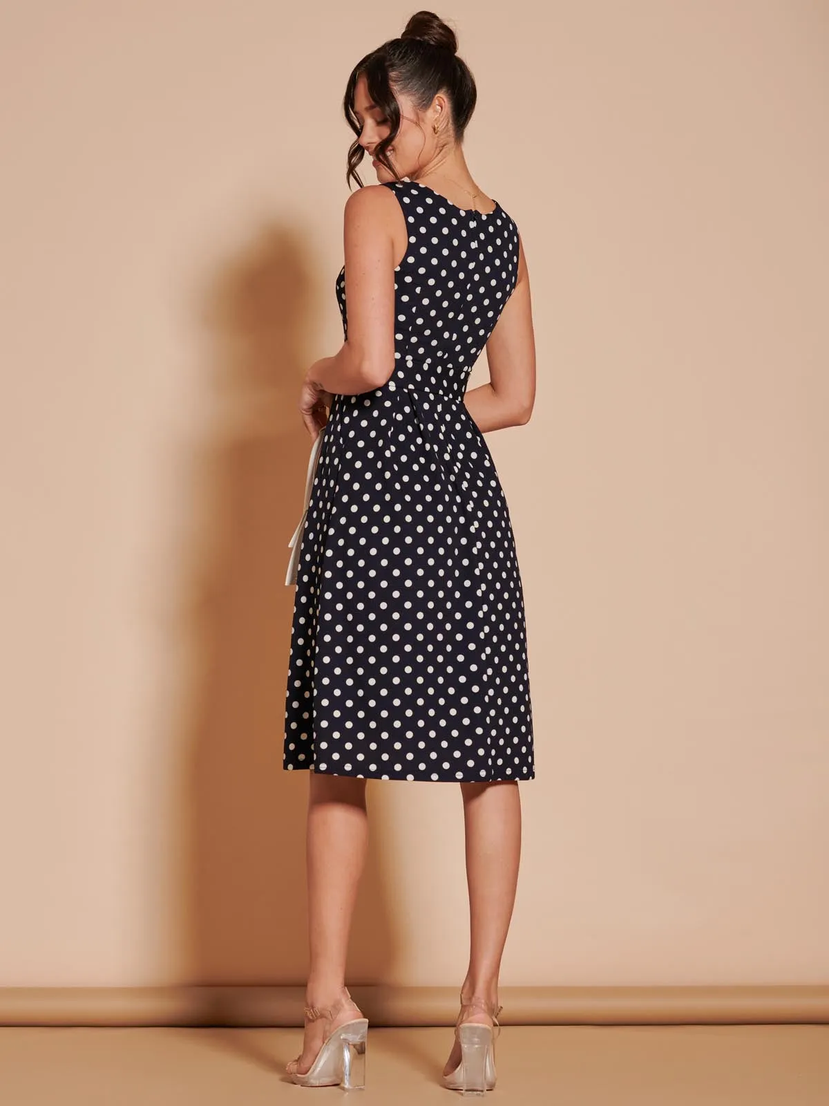 Polka Dot 1950's Inspired Swing Dress, Navy Spot