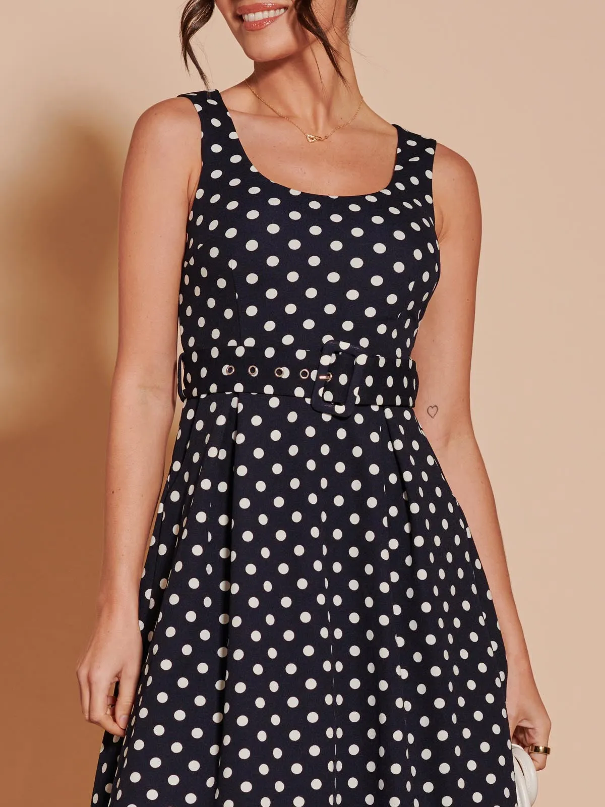 Polka Dot 1950's Inspired Swing Dress, Navy Spot