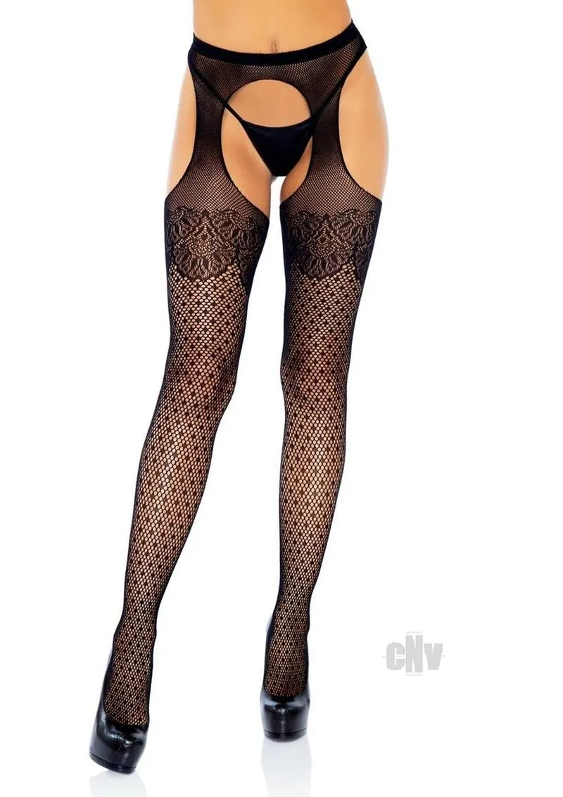 Polka Dot Fishnet Hose Cuban Heel Os Blk