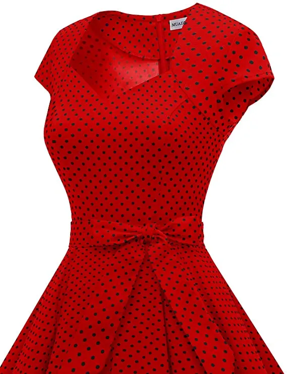 Red 1940s Floral Belted Dress