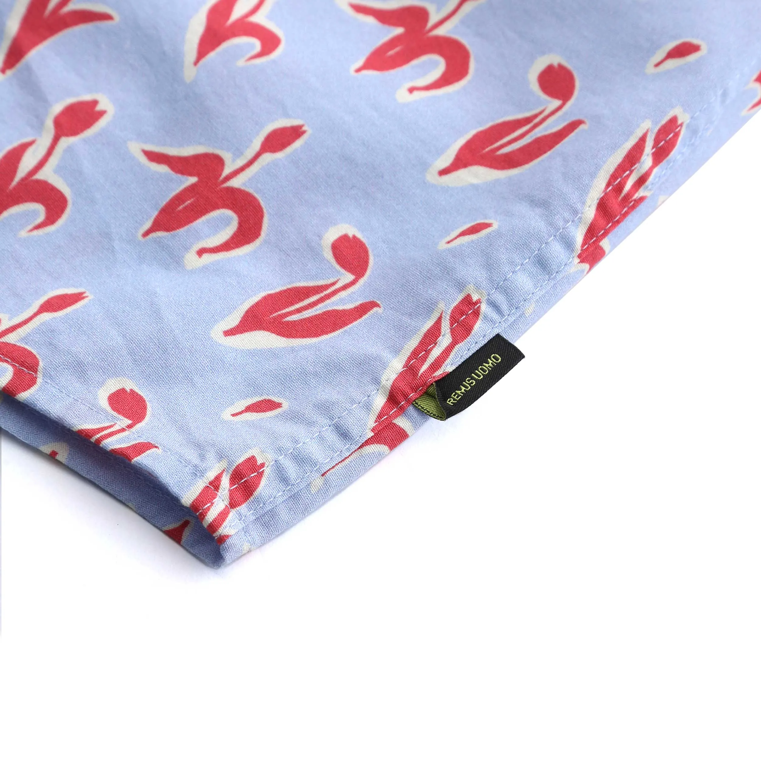 Remus Uomo Small Floral Print Short Sleeve Shirt in Sky Blue & Red