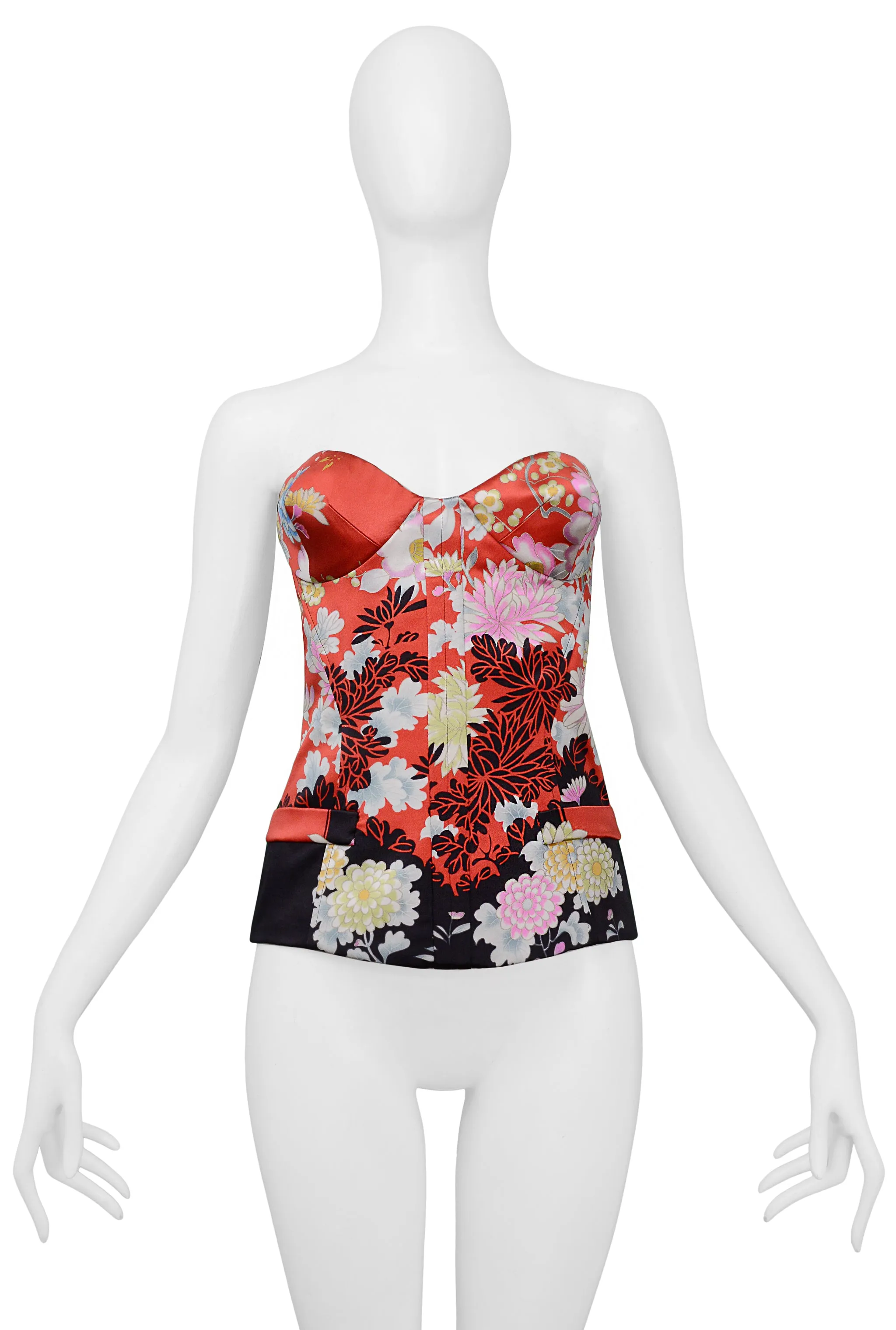 ROBERTO CAVALLI RED FLORAL OBI CORSET TOP 2008