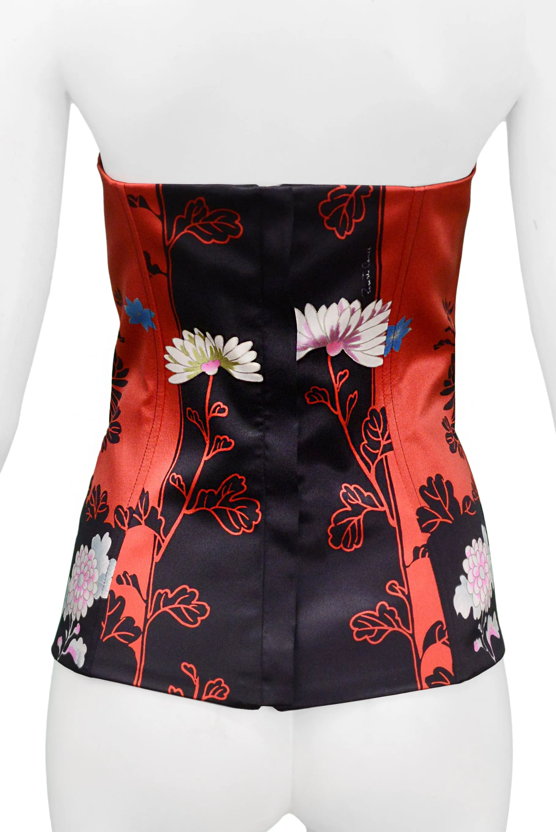 ROBERTO CAVALLI RED FLORAL OBI CORSET TOP 2008