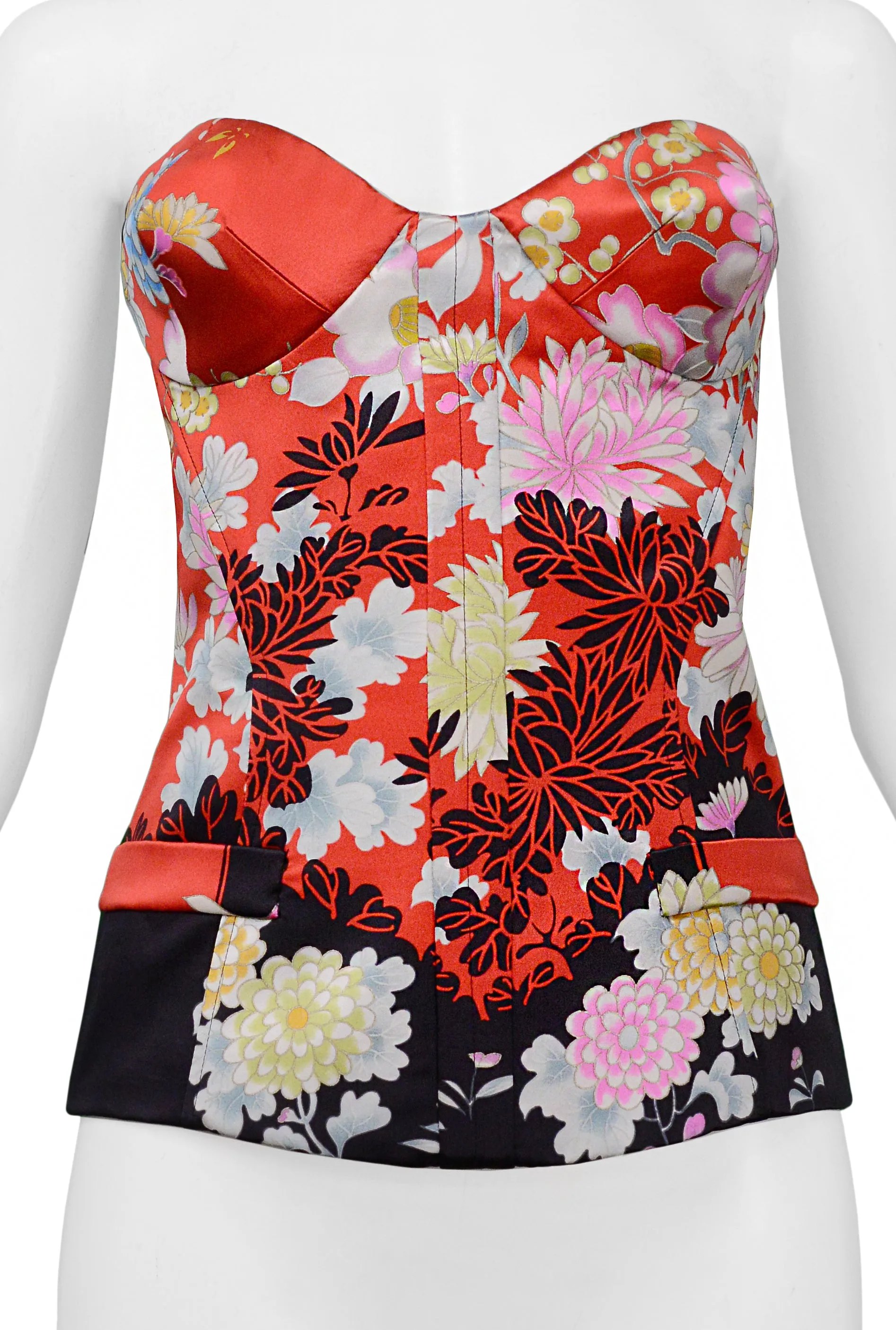 ROBERTO CAVALLI RED FLORAL OBI CORSET TOP 2008