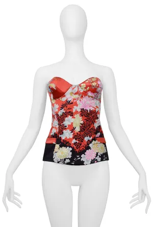 ROBERTO CAVALLI RED FLORAL OBI CORSET TOP 2008