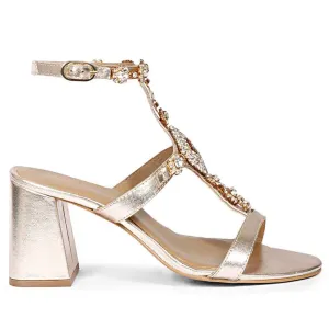 Saint Elettra Multi Stone Embellished Platin Leather Block Heels