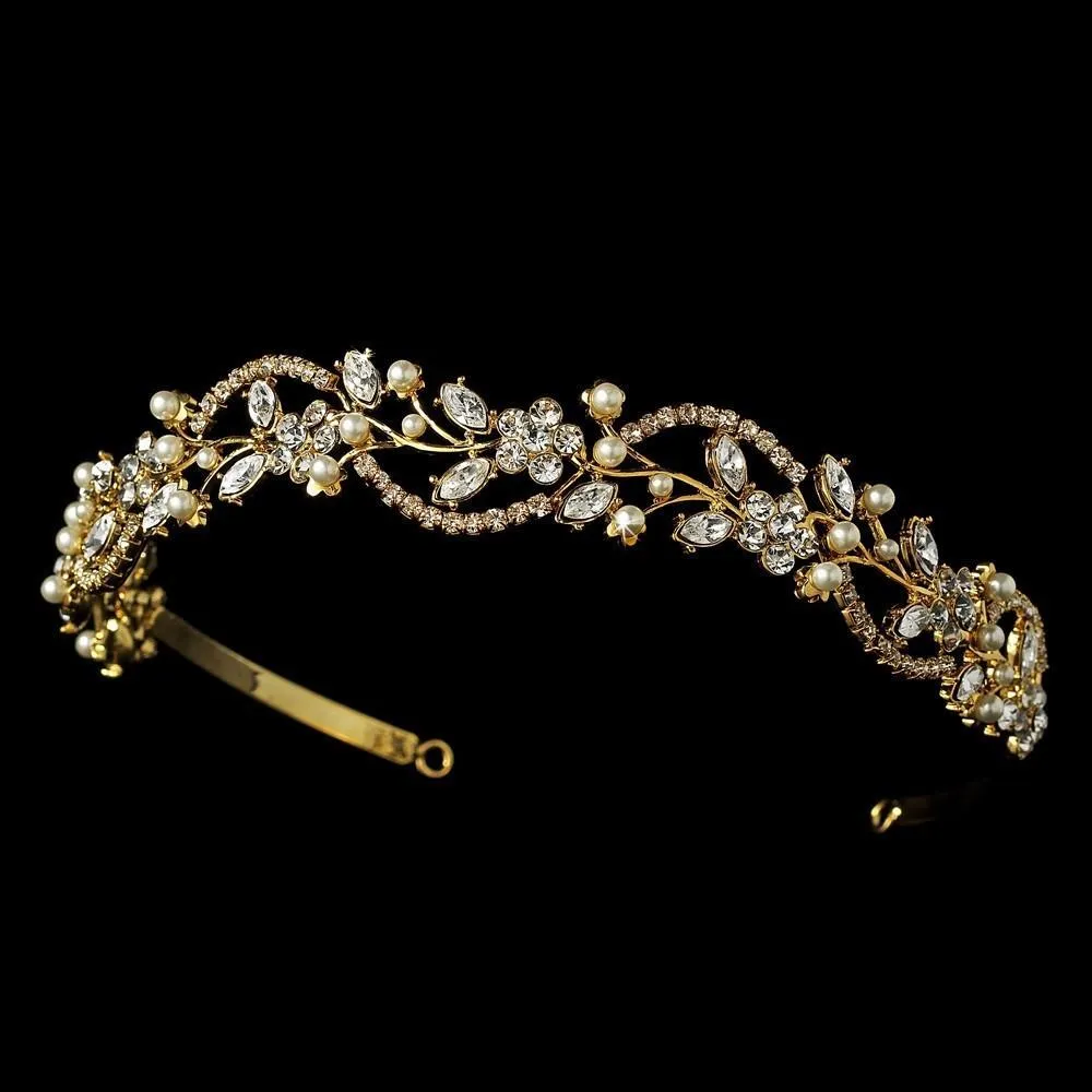 Sparkling Crystal & Pearl Gold Bridal Headband