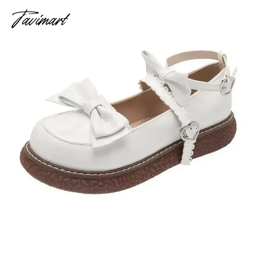 TAVIMART  -  Mary Jane Pu Lolita shoes Round Toe Japanese Jk Uniform White Black Brown Women's Bow Cute Loli Vintage Female Sweet Girls