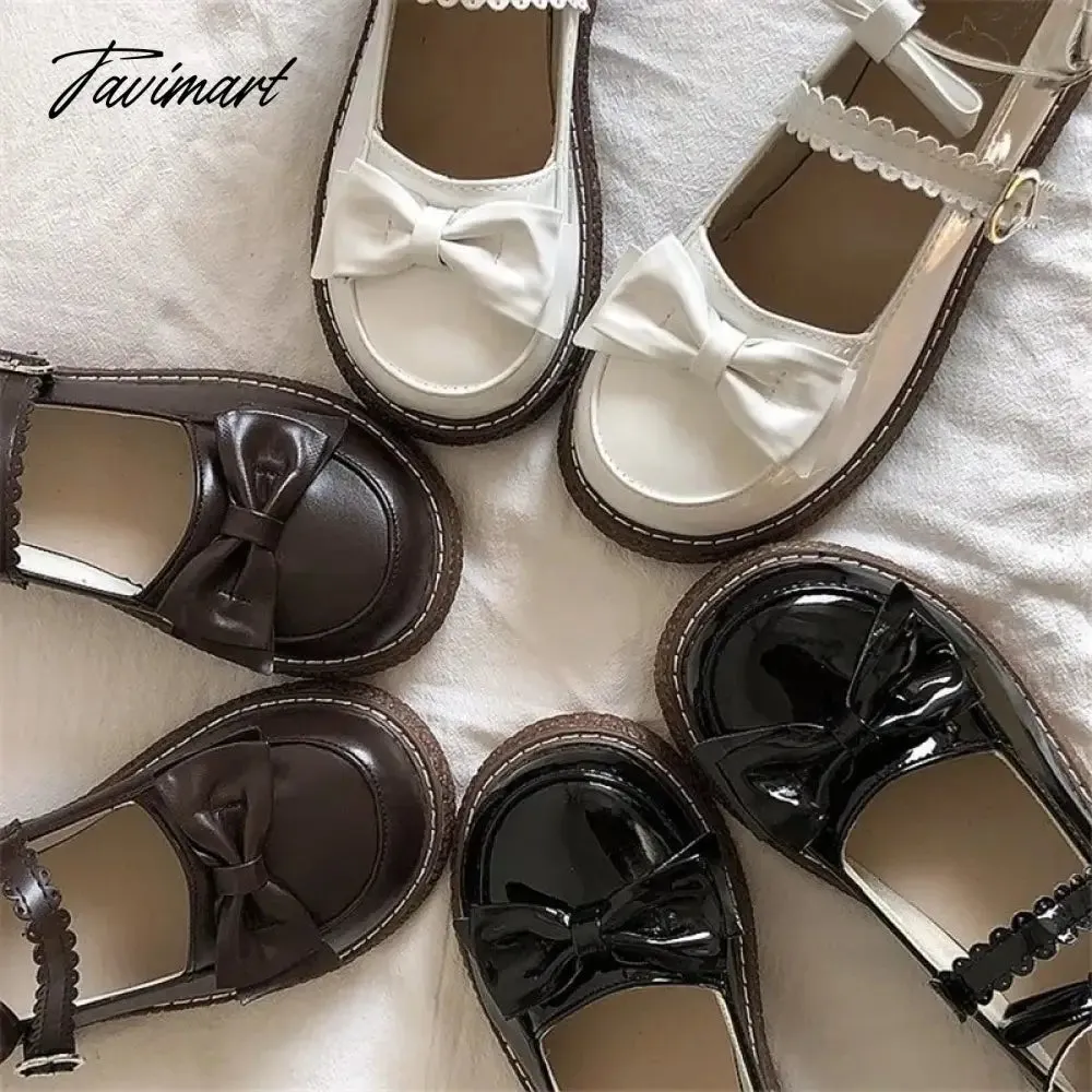 TAVIMART  -  Mary Jane Pu Lolita shoes Round Toe Japanese Jk Uniform White Black Brown Women's Bow Cute Loli Vintage Female Sweet Girls