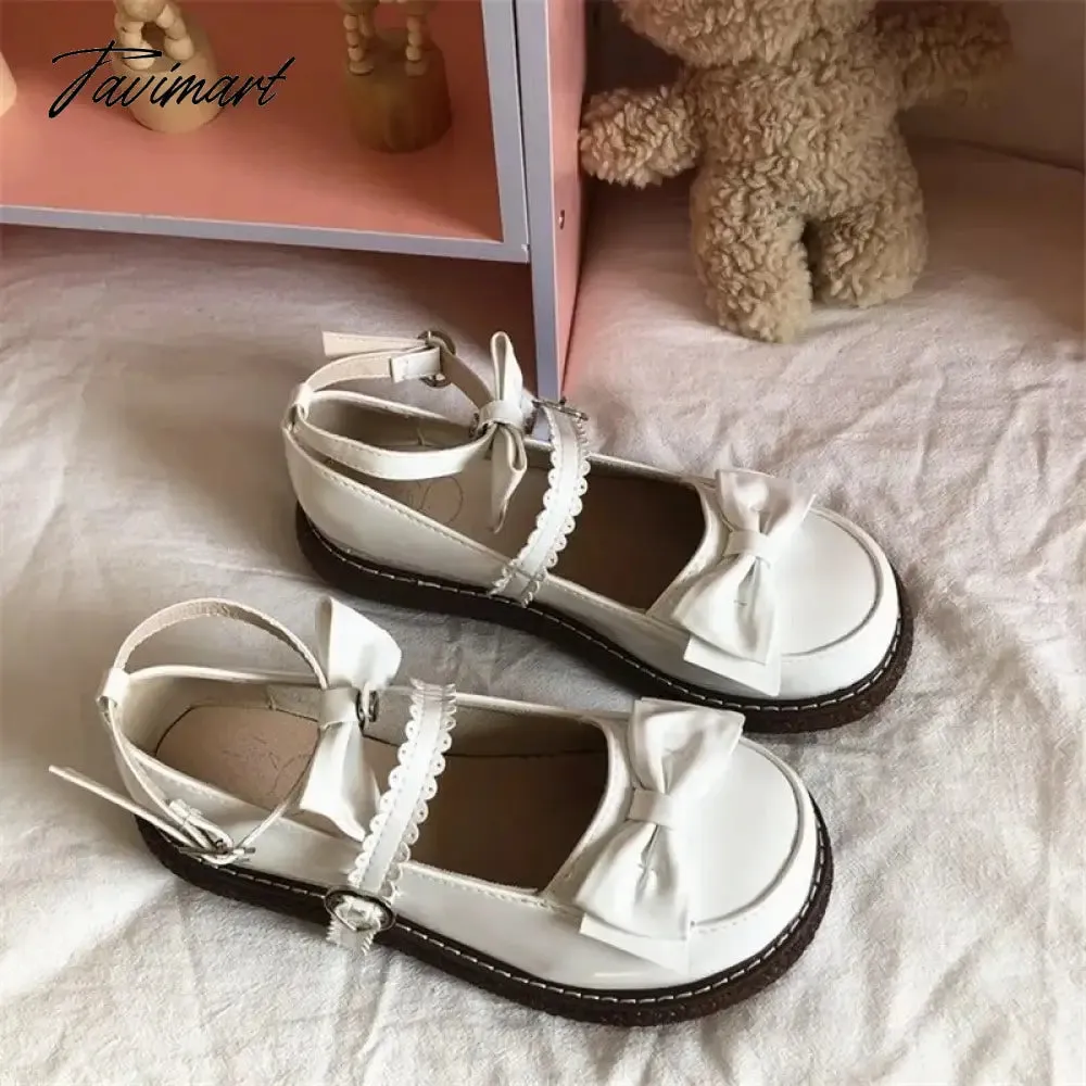 TAVIMART  -  Mary Jane Pu Lolita shoes Round Toe Japanese Jk Uniform White Black Brown Women's Bow Cute Loli Vintage Female Sweet Girls