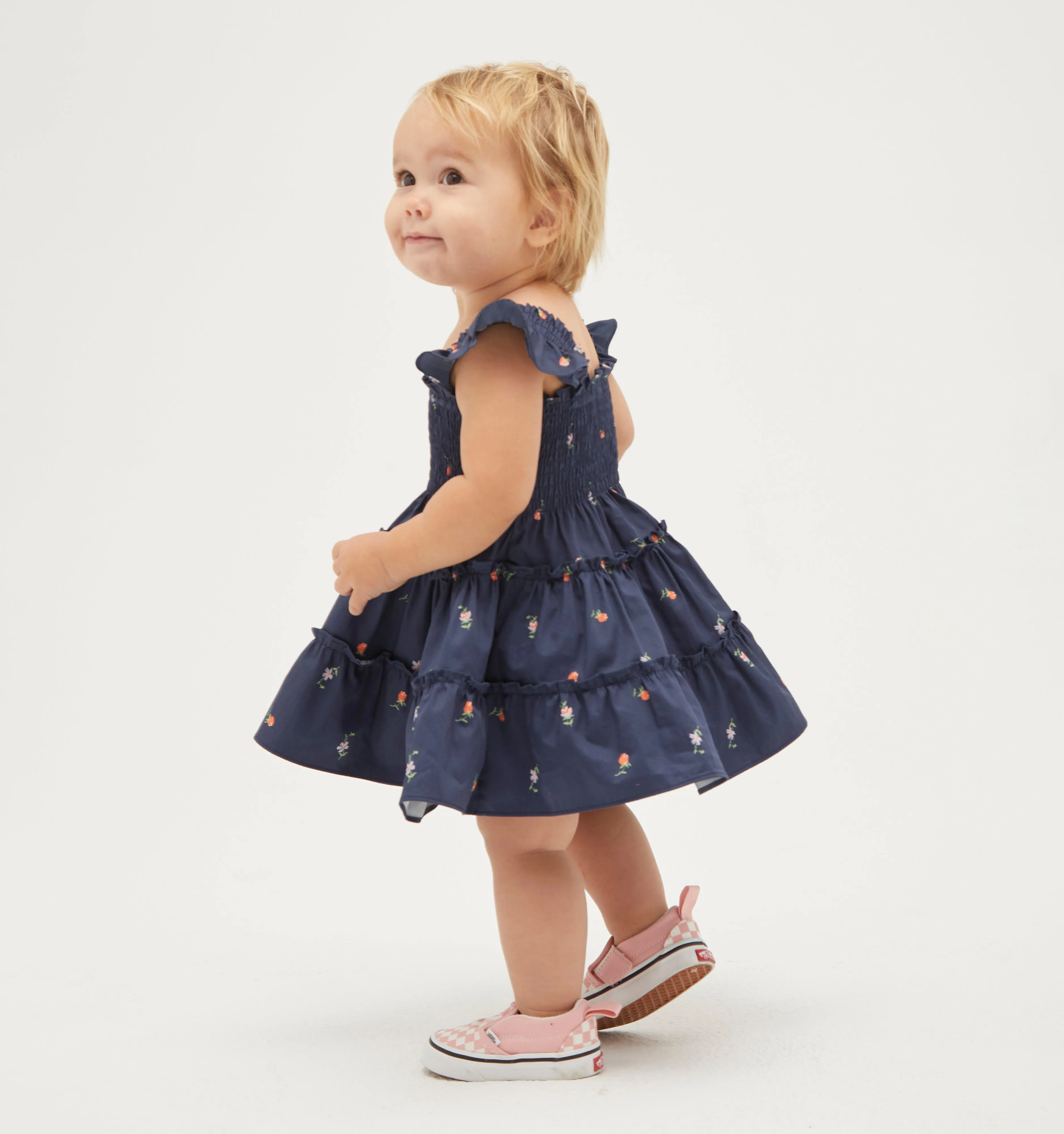 The Baby Ellie Nap Dress - Petite Fleur in Navy Cotton Sateen