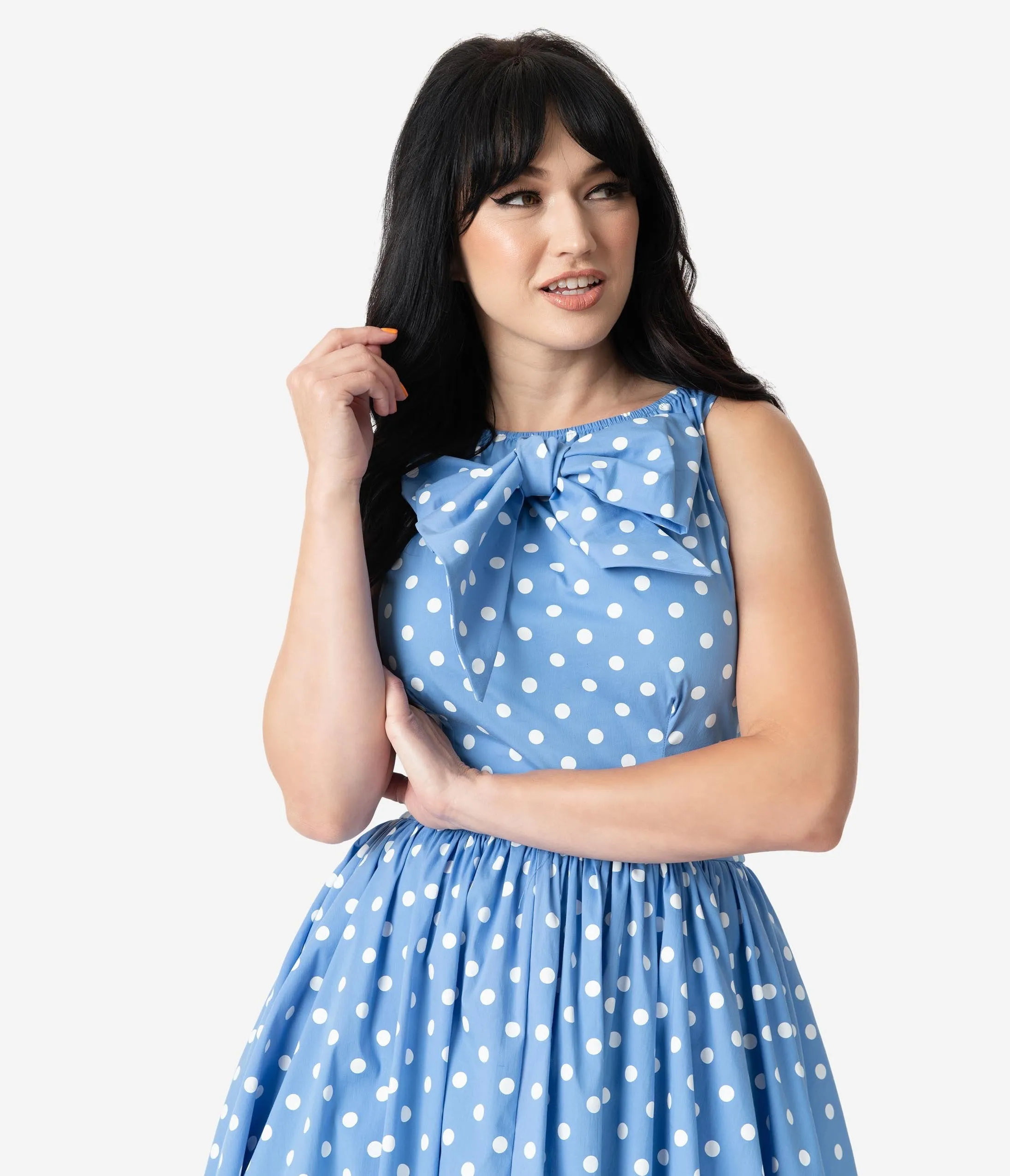 Unique Vintage Periwinkle Blue & White Polka Dots Doheny Swing Dress