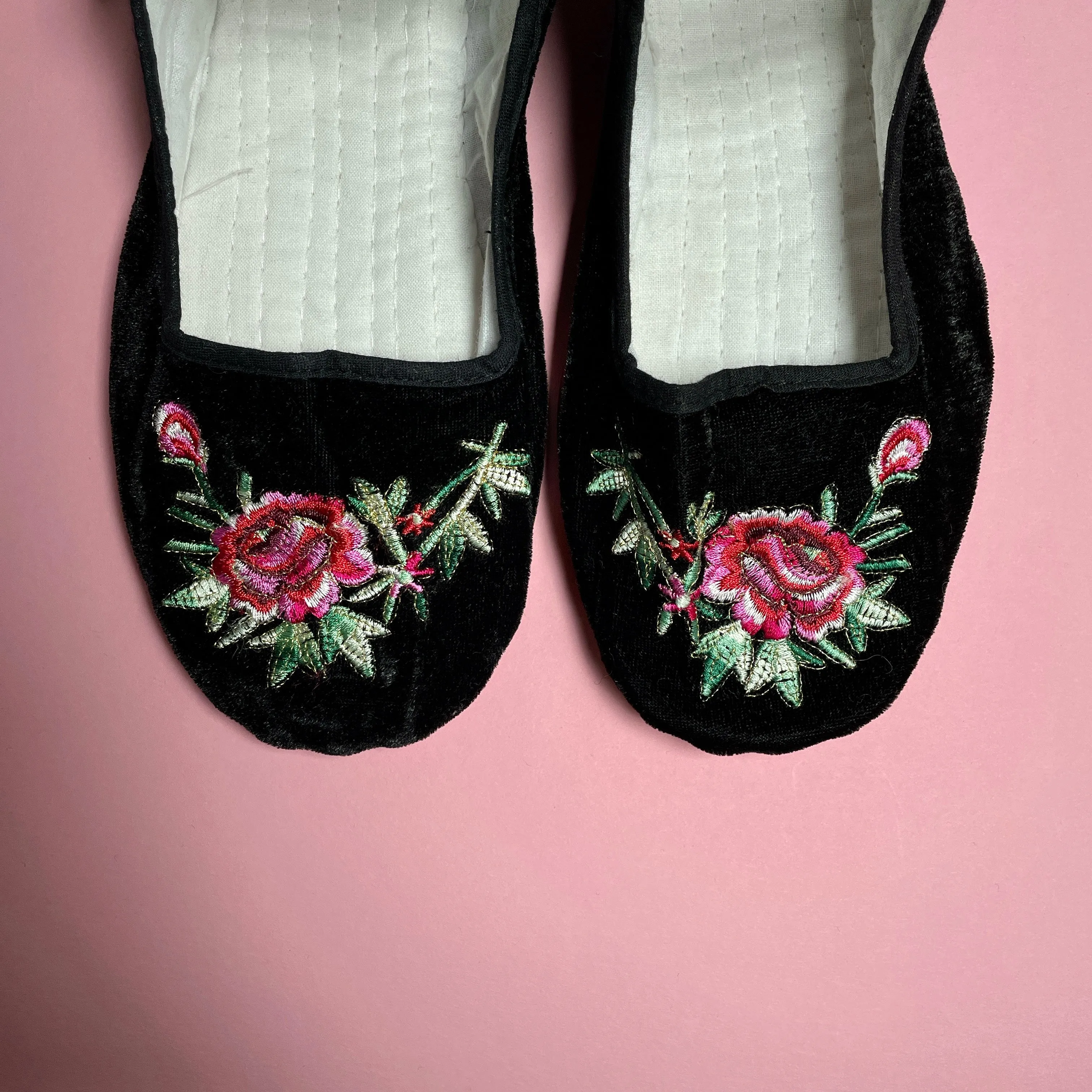 Velvet Embroidery Mary Jane - Black