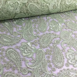 Vibrant Light Green Floral Paisley Double Scalloped Trim 50" Wide M236 Mtex