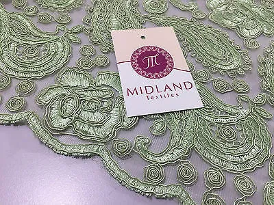 Vibrant Light Green Floral Paisley Double Scalloped Trim 50" Wide M236 Mtex