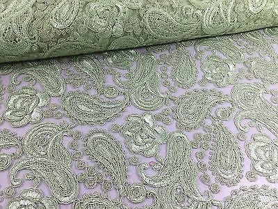 Vibrant Light Green Floral Paisley Double Scalloped Trim 50" Wide M236 Mtex