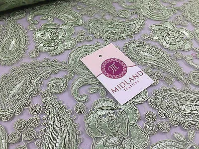 Vibrant Light Green Floral Paisley Double Scalloped Trim 50" Wide M236 Mtex