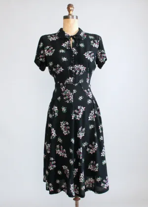 Vintage 1940s Dancing Girl Novelty Print Rayon Day Dress